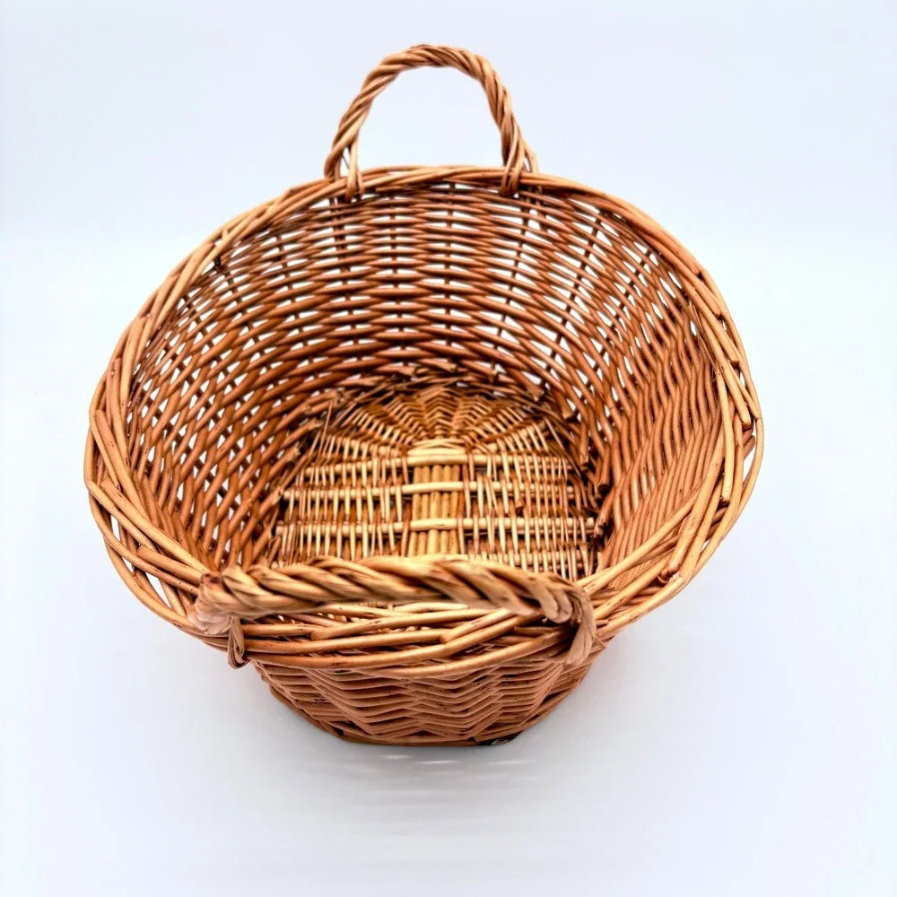 Rustic Wicker Gathering Basket Cottagecore Farmhouse Garden Harvest Decor